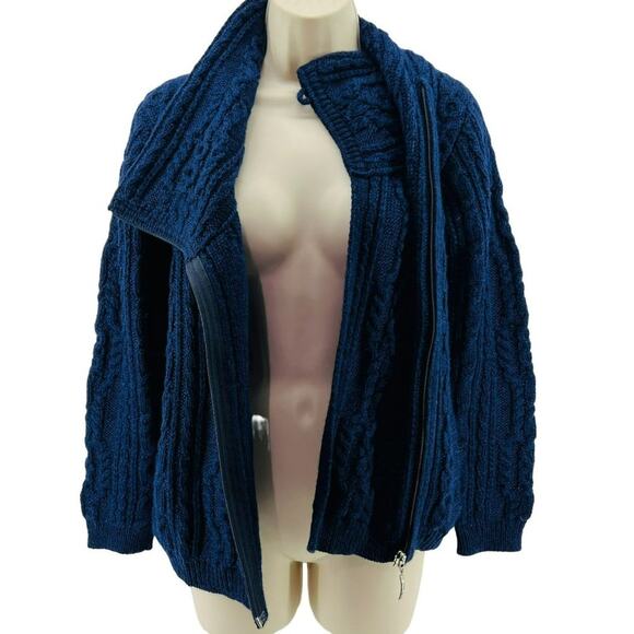 Original Aran Co Royal Blue Cable Knit Side Zip Cardigan Womens Xsmall - Picture 6 of 7